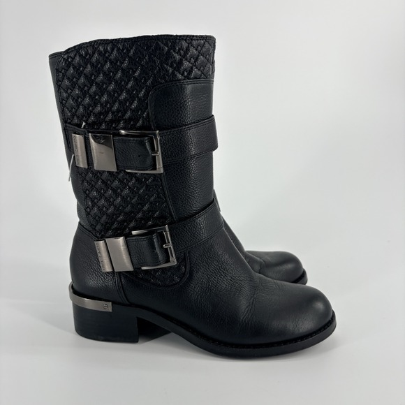 Vince Camuto Shoes - Vince Camuto Boots Womens 6 Welton Riding Mid-Calf Side Zipper Black Leather